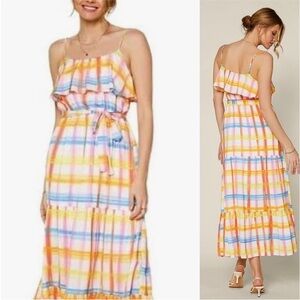 Skies Are Blue Small Neon Plaid Maxi Dress